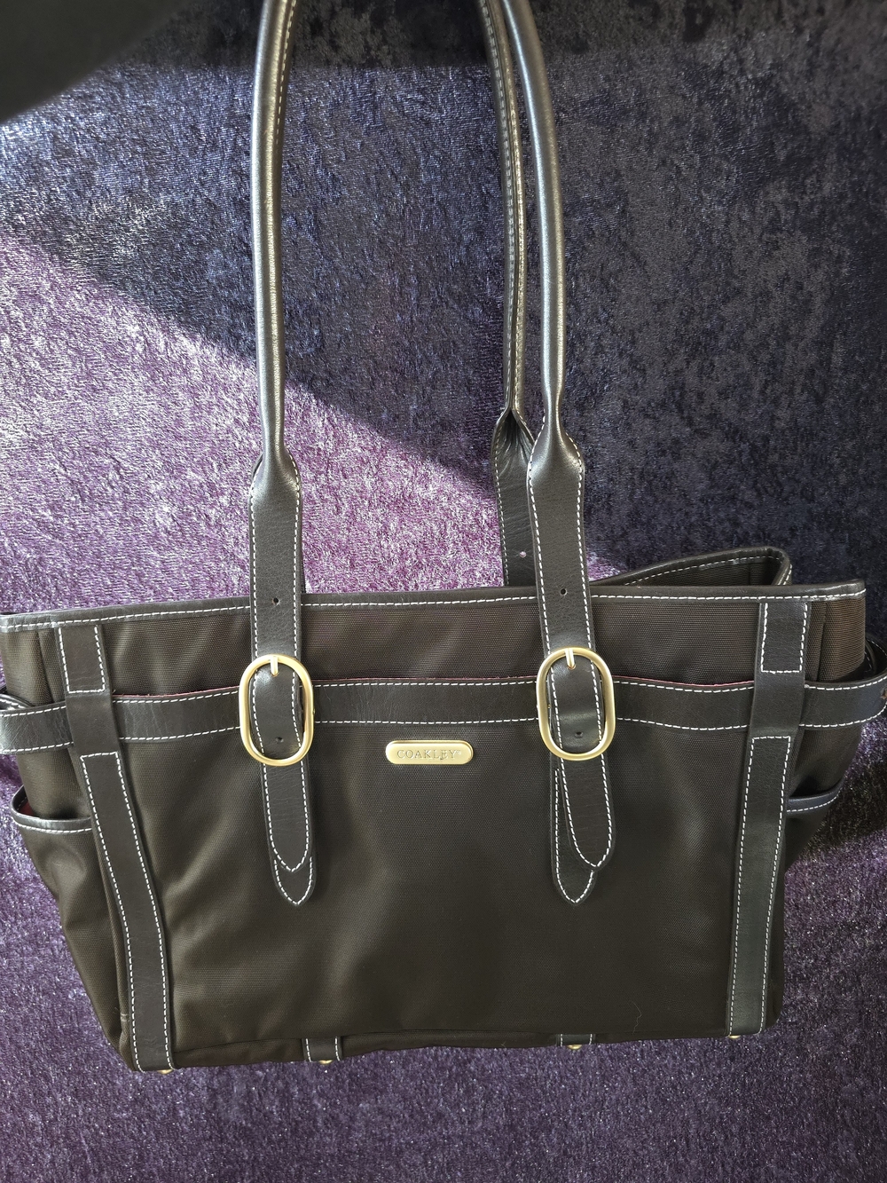 Brown Nylon Laptop Bag with Gold-Tone Buckles